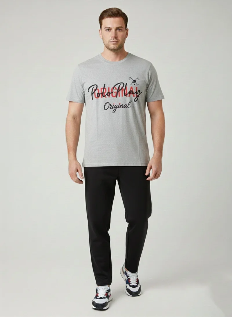 لعب البولو تيشيرت رجالي مطبوع - رمادي